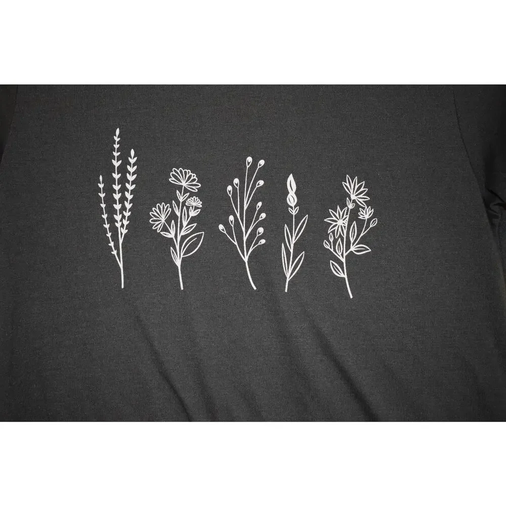 Shein Gray Plant Graphic T-Shirt Size 13-14Y